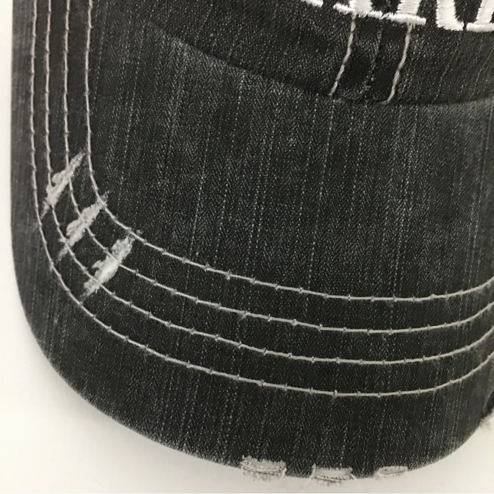 Biker Hair Don’t Care Distressed Embroidered Baseball Biker Cap - Picture 4 of 8